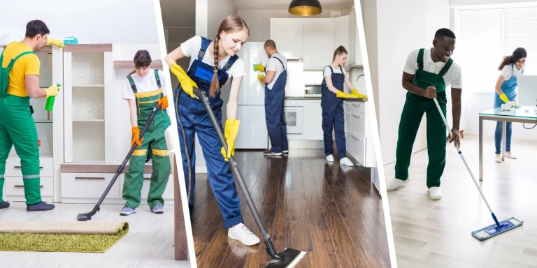 Residential maid and housekeeping team performing full home cleaning.
