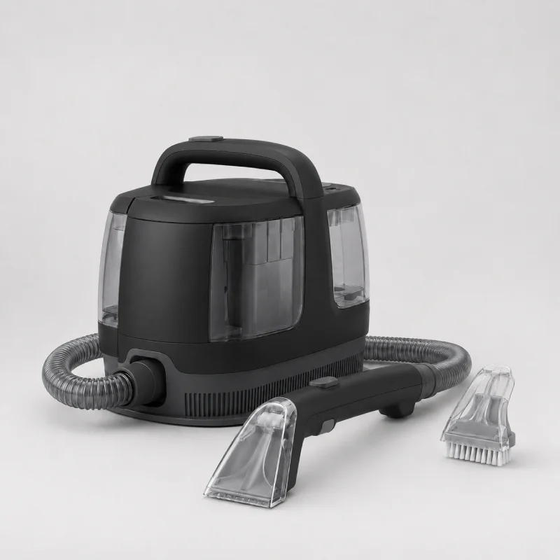 Portable carpet and upholstery cleaner with hose attachment.