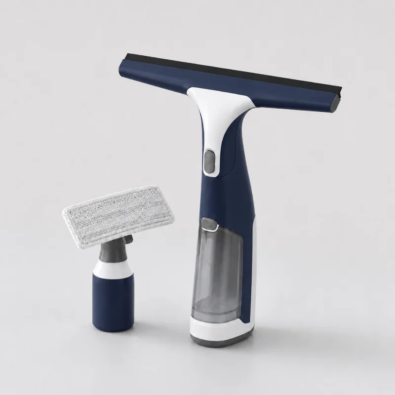 Window vacuum and electric squeegee for glass cleaning.