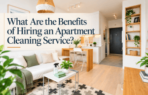 Clean apartment living space promoting cleaning services